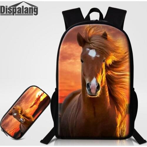 Dispalang Animal Horse Backpack For Kids 2 PCS Bags Set For School With Pencil Case Childrens Large Schoolbag Boy Girl Bookbag