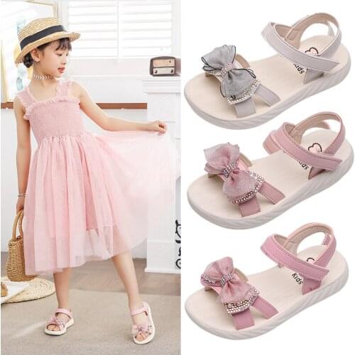 Childrens Sandals Princess Summer Girls Sandals Older Childrens Sweet Beach Shoes Soft Rubber Bow Knot Shoes 26-37