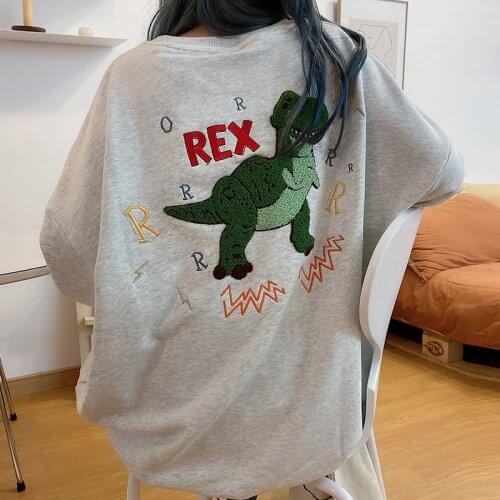 Oversized Sweatshirt Women Spring And Autumn 2020 Loose Kawaii Green Dinosaur Harajuku Stranger Things Aesthetic Shirt