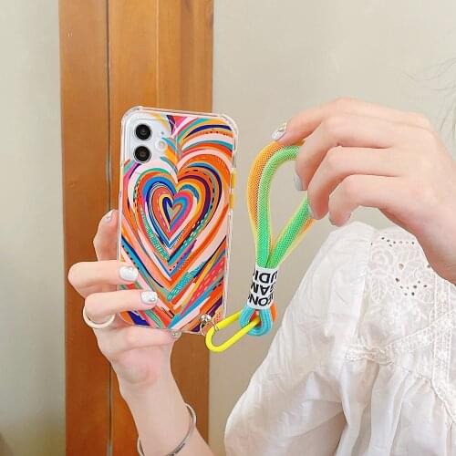 Tobebest Love Clear Colorful Lanyard Phone Cases for iphone 12 Pro Max 11 Pro X XS Max XR 7 8 Plus 12mini SE2020 Shell Cover