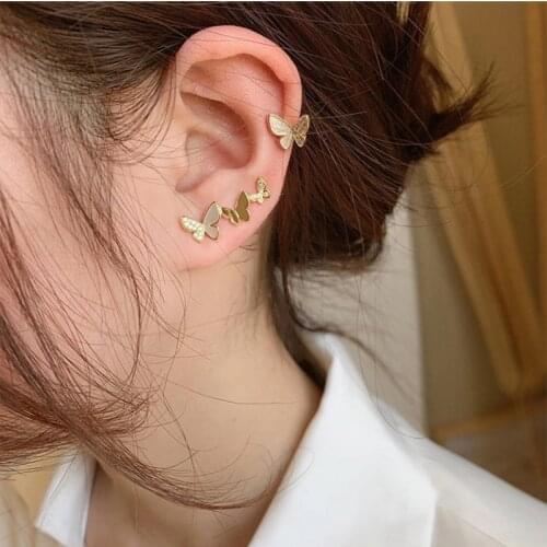 U-Magical Fashion Shell Butterfly Metallic Dangle Earring for Women Shining Gold Asymmetry Rhinestone Earring Jewelry Pendientes