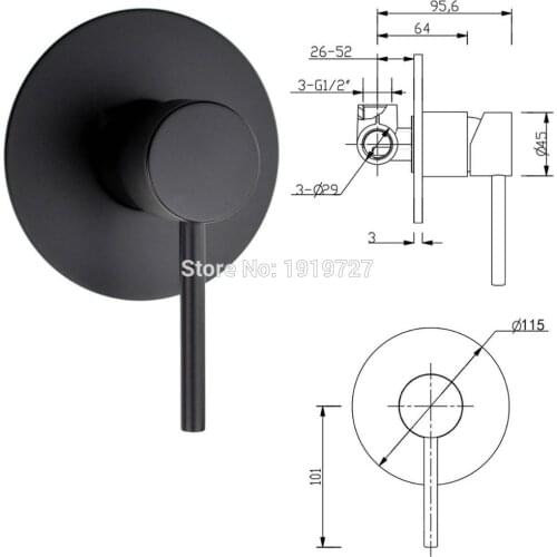 Vidric Bagnolux Wall Mount Bathroom Mixer Valve Diverter Control Valve Hot and cold taps-in Bath & Shower Faucets Matte Black