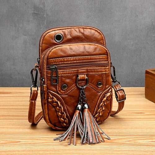 Mantis Shrimp Women Shoulder Bags Vintage Phone Bags for Girl Tassel Corossbody Bags for Women Casual PU Leather Flaps Rivet