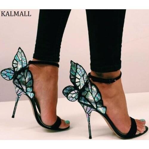 KALMALL Butterfly Wings Stiletto Heels Women Party Shoes Summer Open Toe High Heels Sandals Ankle Buckle Strap Women Pumps