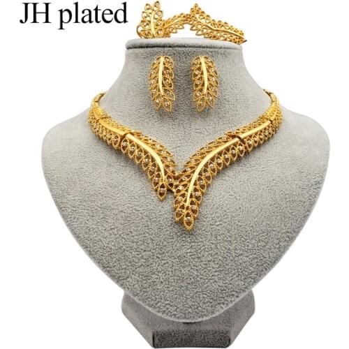 Nigeria Dubai women Fashion 24k Gold color jewelry sets African wedding gifts Ethiopia party bracelet Necklace earrings ring