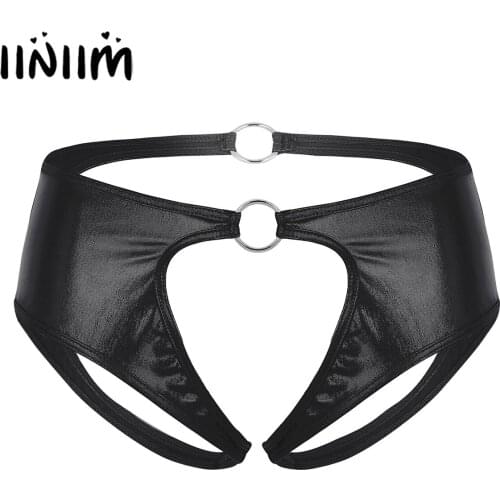 Womens Female Lingerie Panties T-back Bikini Soft Crotchless Jockstraps Open Butt Low Rise Briefs Sexy Underwear with O-Rings