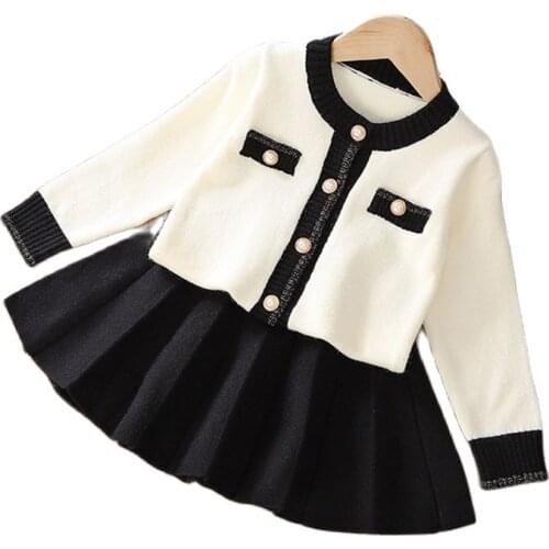 Winter Girls Small Fragrant Knit Sweater Coat Baby Woolen Half-Length Pleated Skirt Two-Piece Western-Style Knitted Suit Skirt