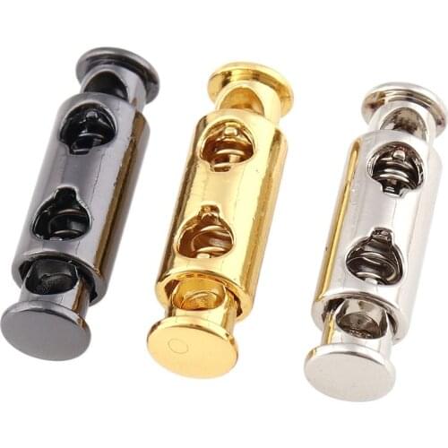 10pcs Metal 2 Hole cord lock stopper Spring drawstring toggle clips Gold/Gun black/Silver for DIY Apparel Bag Sewing Accessories