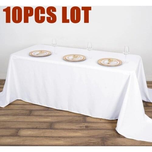 High Thick 10pcs Rectangle Tablecloth Wedding White Hotel Table Cloth Table Cover Overlay Seamless Tablecloth Polyester