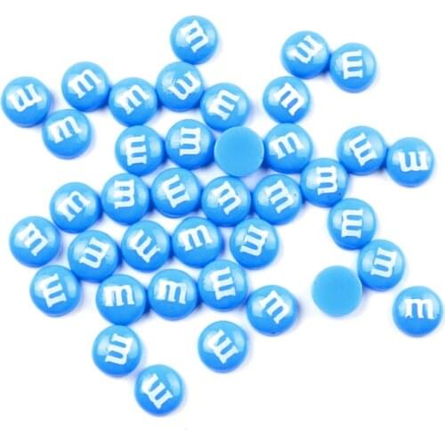 100Pcs 8mm Blue Resin Decoration Crafts Letter M Bead Flatback Cabochon Scrapbook DIY Accessories Buttons
