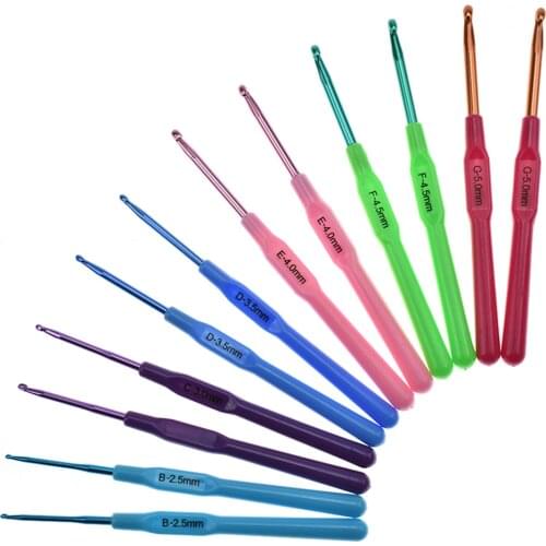 12Pcs/Set 2.5mm-5mm Multicolor Plastic Handle Aluminum Crochet Hooks Knitting Needle Set Yarn Sweater Weave Craft Tools