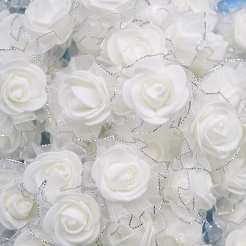 20pcs 4cm Artificial PE Foam Flowers Gold/Silver Lace Foam Rose for Home Wedding Decoration DIY Scrapbooking Handmade Craft