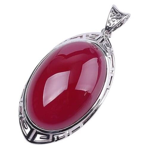 2019 Elegance Oval Pendant For Lady Authentic 925 Sterling Silver Red Carnelian Gemstone Pendant For Anniversary Gift Jewels