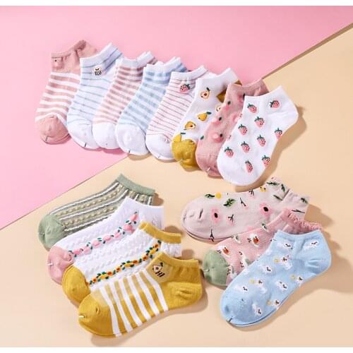 3 Pairs/Lot Cotton Cute Womens Short Socks Cartoon Boat Socks Shallow Mouth Breathable Short Sox Invisible Girl Socks Slippers