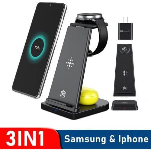 3 IN 1 Wireless Charger Stand For Samsung S21 S20 15W Foldable Fast Charging Charger Station For Galaxy Watch Active S2 S3 Buds