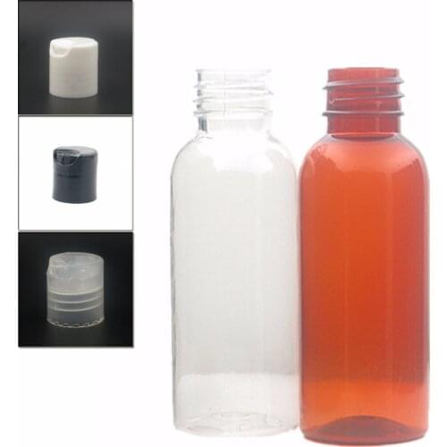 30ml empty amber/clear PET Plastic Bottles with transparent/black/white disc-top cap X 10