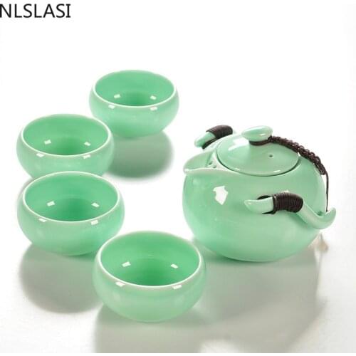 5pcs\lot simple ceramic tea set traditional tea cup bowl travel portable tea set household drinking utensils WSHYUFEI