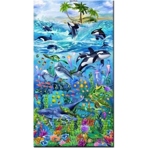 5D Diamond Wall Painting Sticker Aquatic Creatures Picture Full Round Drill Cross Stitch Whale Beadwork Embroidery Home Decor