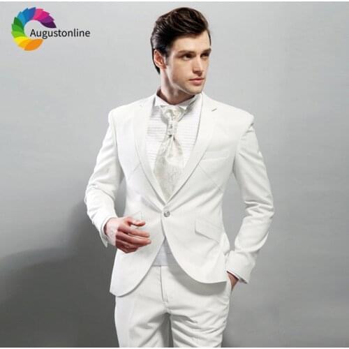 White Mens Classic Wedding Suits Groom Tuxedos Slim Fit Groomsmen Suits 2 Pieces (Jacket+Pants) Best Man Blazer Costume Homme