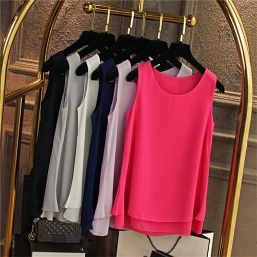 Brand Women Chiffon Blouse 2020 plus size Summer sleeveless O-Neck Casual Female Blouses office lady 6XL 7XL candy color Shirts