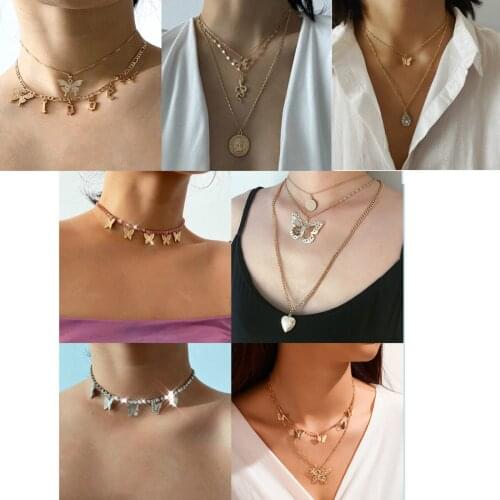 Boho Butterfly Choker Necklace For Women Girls Simple Chain Star Pendant Kolye Collana Bijoux Collar Chocker Collier Femme