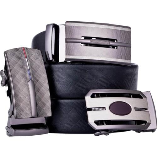 Black Leather Belt for Men Automatic Sliding Ratchet Buckle Formal Waist Strap Durable Belt Gift Box Set for Male Barry.Wang