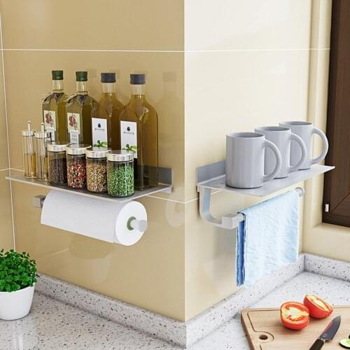 Spice Jar Holder Aluminum Cup Rack Wall-Mounted Sink Drying Rack With Towel Holder Toilet Paper Storage Bathroom Organizer Shelf