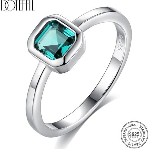 DOTEFFIL New 925 Sterling Silver Engagement Rings for Women 4mm*4mm Square Emerald Gemstone Promise Wedding Ring Anel Feminino