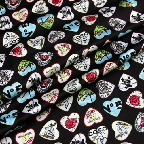 50*140 cm Spring And Summer Heart Letter Print Drape Smooth Fabric Handmade Dress Cheongsam Pajamas Wide Leg Pants Shirt Fabric