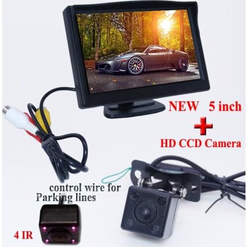HOT sale plug 4 ir car rear reversing camera hd image sensor +car 5" car screen monitor for all cars parking set on promotion