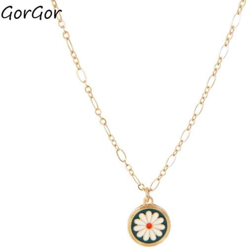 GorGor Necklace Women Alloy Pattern Daisy Pendant Gold Plated Creative Minimalist Engagement Gift Fashion Jewelry XL-084