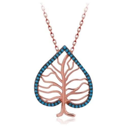Hot Sale Love Trendy 925 Silver Tree Turkish Jewelry Zircon Fashion Leaf Necklace For Women Valentines Day Luxury Designer
