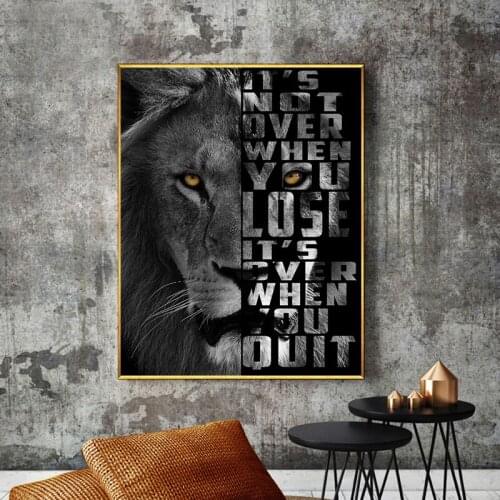 Modern Black Lion Quota Words Canvas Painting Wall Art Posters and Prints on Canvas Animal Picture for Living Room Home Decor