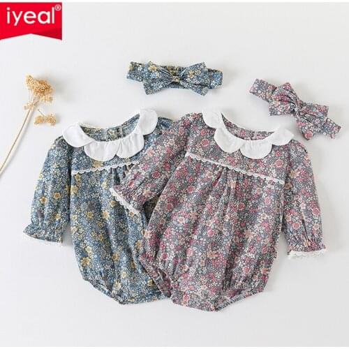 IYEAL Princess Newborn Baby Girl Clothes Floral Printing Long Sleeve Jumpsuits & Headband Clothing Sets Girls Outfits Body suits