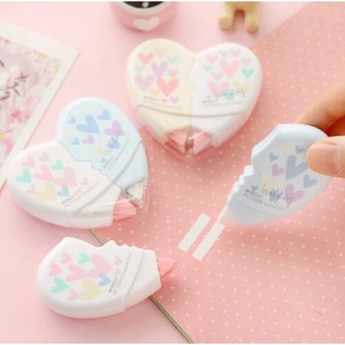 2pcs/pair Love Heart Correction Tape Material Kawaii Stationery Office School Supplies 10M Stationery Kid Gift