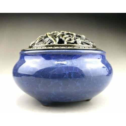 Nice Vintage Porcelain Smoked Incense Burner Pure Ceramic Handmade Copper Cover