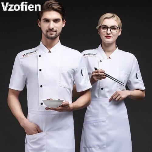 Chef Jacket Restaurant Hotel Kitchen Work Wear Men Women Cooking Coat Summer Food Services Short-sleeved Kitchen Tools Tops