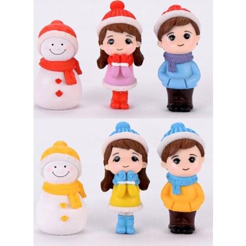 Mini Couple Snowman Statue Resin Craftwork Garden Miniature Micro Landscape Decoration Maison Christmas Couple Snowman Statue