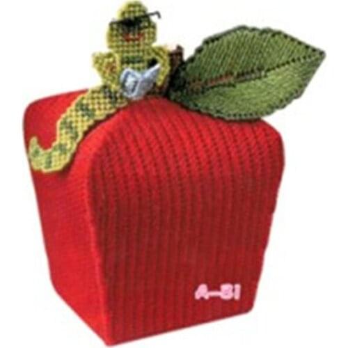Three-dimensional embroidery kit wool cross stitch material package red apple caterpillar square tissue box