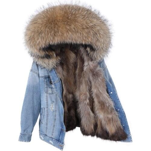 Maomaokong 2020 new natural raccoon fur lining coat coat denim loose fashion fur park leather coat womens coat womens coat