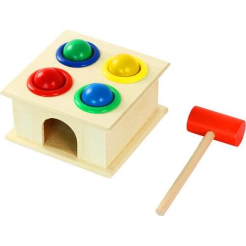 NEW Colorful Hammering Wooden Ball+Wooden Hammer Box Children Early Learning Knock Educational Toy Gift