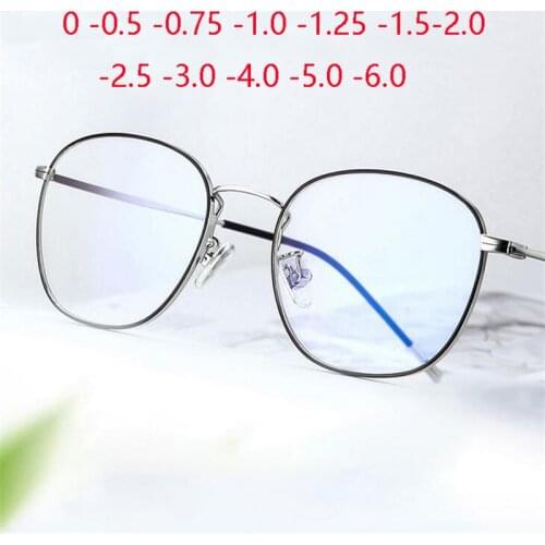 Blue Light Blocking Oval Computer Optical Glasses Women Men Metal Myopia Lens Prescription Eyeglasses 0 -0.5 -0.75 -1.0 To -4.0