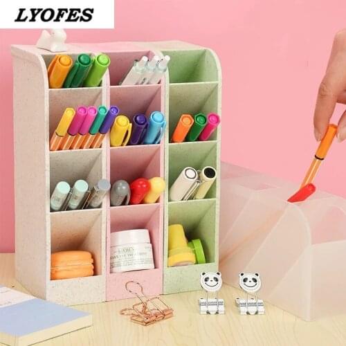 Kawaii Large Capacity Desk Pen Holder Pencil Makeup Storage Box Desktop Organizer Stand Case School Office Stationery