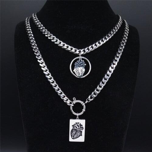 2pcs Punk Stainless Steel Heart Necklace Silver Color Couple Necklace Jewelry collar acero inoxidable mujer N2723S03