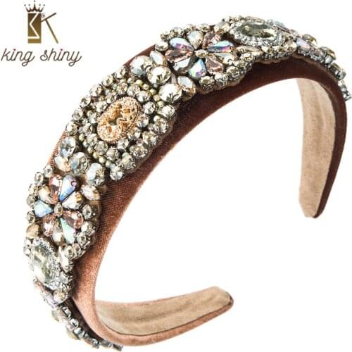 King Shiny Gorgeous Baroque Color Crystal Headband Vintage Sparkly Geometric Gem Diamond Beaded Hairband Girls Party Headpieces