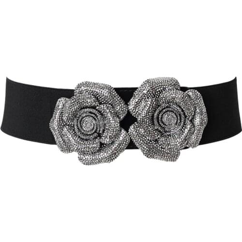 Fashion Women Belt Luxury Rhinestone Design Stretch Waist Dress Belts Skinny Elastic Straps Ceinture Cinturones Mujer DP56