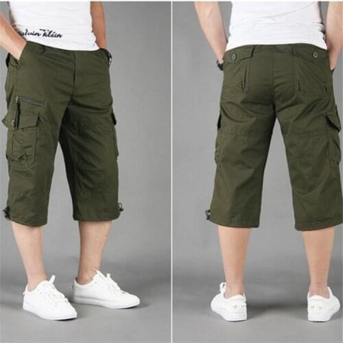 Free Belt Cargo Shorts Men 2021 Summer Knee Multi Pocket Casual Cotton Elastic Waist Bermudas Male Military Style Hot Breeches