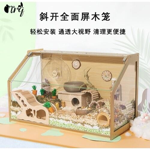 Oblique Door Timber Crib Hamster Cage Djungarian Hamster House Macaroni Ornamental Cage Glass Landscaping Large Villa rat cage