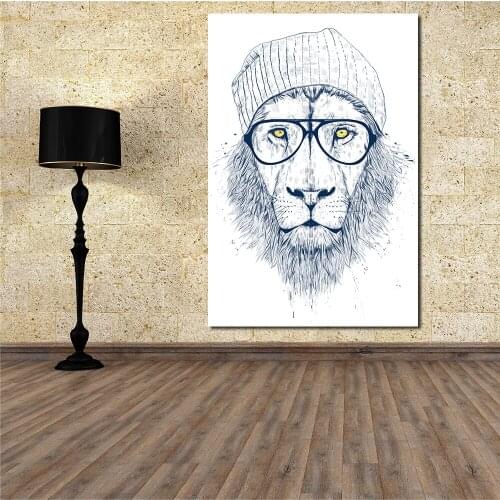 JQHYART Modern Graffiti Art Wall Pictures For Living Room Cool Lion Illustrator Animal Painting Home Decor No Frame Painting