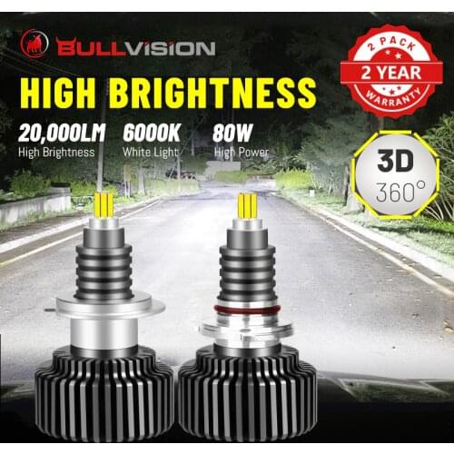 BULLVISION LED H7 Headlights 20000LM 3D 360 Degree CSP Chips H4 9012 HIR2 H1 H11 H8 H9 9005 9006 HB3 HB4 6000K 8000K Hi/Lo Beam
